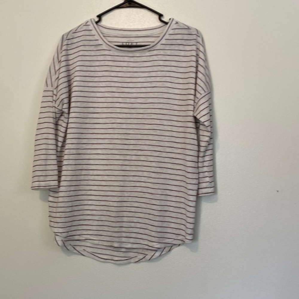 Loft Ann Taylor lounge white red striped 3/4 sleeve shirt xs